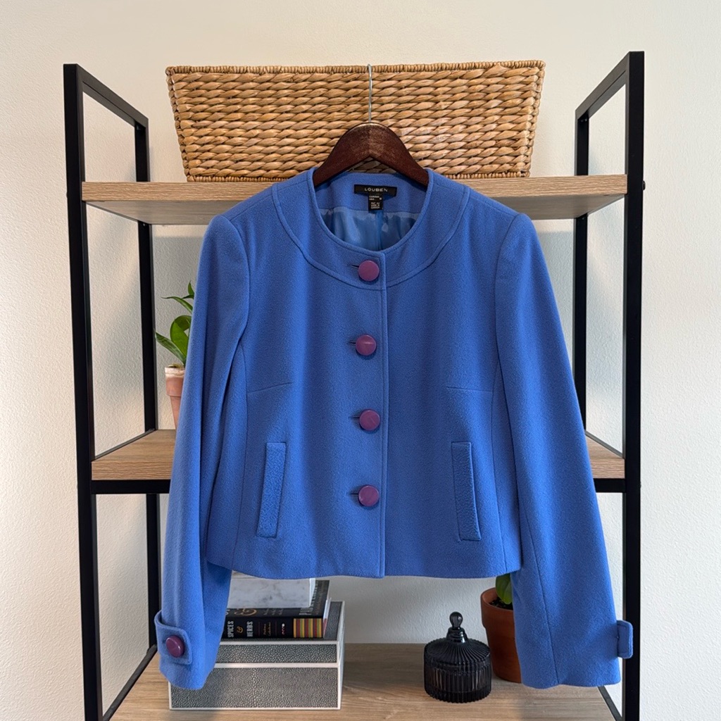 Louben Wool Cashmere Blend Woven Button Front Jacket, 10